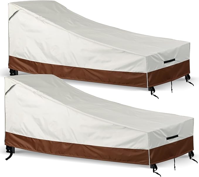 Waterproof Outdoor Lounge Chair Covers Patio Chaise Lounge Cover Heavy-Duty Pool Lounge Chair Covers for Outdoor Furniture (Beige-Brown, 80''x30''x26''-2pcs)