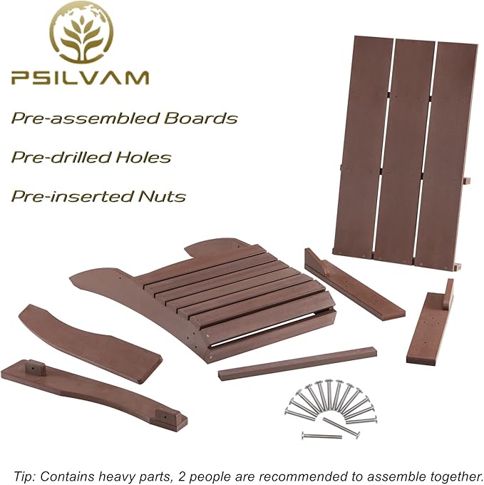 Psilvam Modern Adirondack Chairs Set of 4, Oversized Poly Lumber Fire Pit Chair, 350 Lbs Support Patio Chairs for Garden, Weather Resistant Adirondack Chair Looks Like Real Wood (4, Brown)