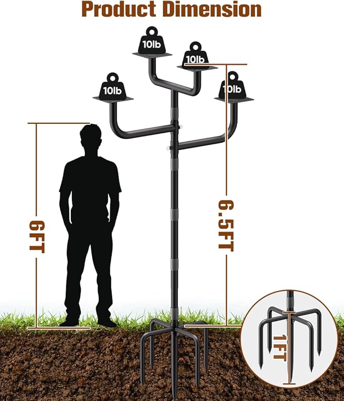 4 Holders Upgrade Bird House Pole with 90inch for Outdoor Bird Feeder Bath, Heavy Duty Adjustable Birdhouse Stand with 4 Plates & 5 Prong Base for Garden, Yard(NO Birdhouse & Birdbath)