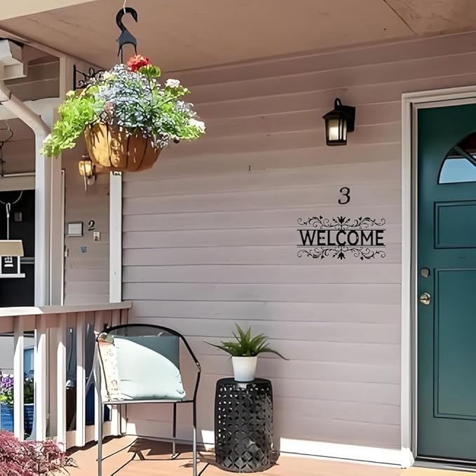 Metal Welcome Signs for Front Door- Elegant Black Metal Letter Wall Decor, Welcome Door Sign Wall Hanging Decors for Front Porch/Living Room/Kitchen/Office, Waterproof Outdoor Garden Fence Art Sign