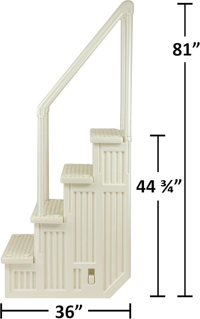 Aqua Select Anti-Slip in-Pool Steps with Outside Flip-Up Ladder | Pearl White | for Above Ground Swimming Pools | Can Mount to Decks 48" to 54" H | Safety Stairs Capacity Up to 350 lbs