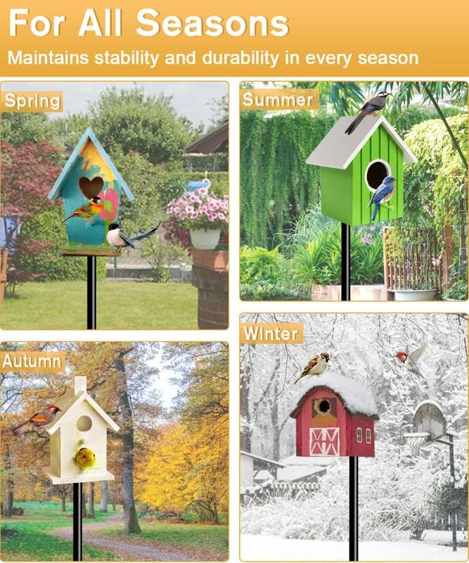 90Inch Heavy Duty Bird House Pole Mount Kit with Frosted, Bird Feeder Pole Kit with 5 Prongs Base and 2 Plates, for Outdoor, Yard, Garden, Black(Birdhouse Not Include)