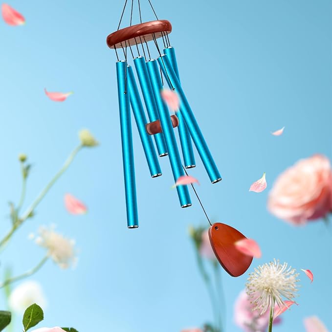 28" Wind Chimes for Outside. Deep Tone Lovely Wind Chimes with 6 Aluminum Tubes Courtyard Decoration. Windchimes Outdoor Create an Enjoyable Atmosphere & Give Mom a Gift（Blue）