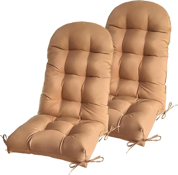 Gnostik 2 Pack Adirondack Chair Cushions 46.2x19.2x4 in,Outdoor Waterproof Large Thicken Tufted Rocking Chair Cushions with Ties for Indoor Patio Furniture Cushion, Khaki