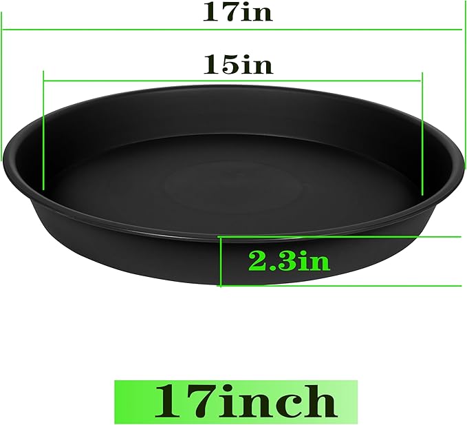 4 Pack of Plant Saucer 16 17 inch, Plastic Plant Saucers 17" Round, Flower Trays for Indoors Outdoor, Plant Drip Trays for Pots, Plant Water Tray for Planter 14-18" (17", Black)