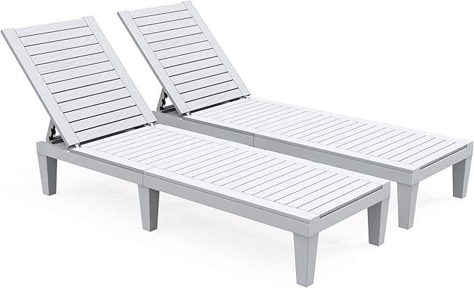 YITAHOME Chaise Outdoor Lounge Chairs Set of 2 with Adjustable Backrest, Sturdy Loungers for Patio & Poolside, Easy Assembly & Waterproof & Lightweight with 265lbs Weight Capacity, Grayish-White
