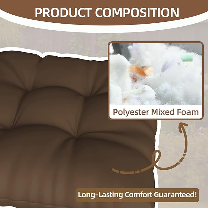 Outdoor Adirondack Chair Cushions Set of 2, 44x19x4 Inch Rocking Chair Cushion, High Back Patio Soft Seat Pad with Ties, Indoor Outside Use, Fade-Resistant & Waterproof, Brown
