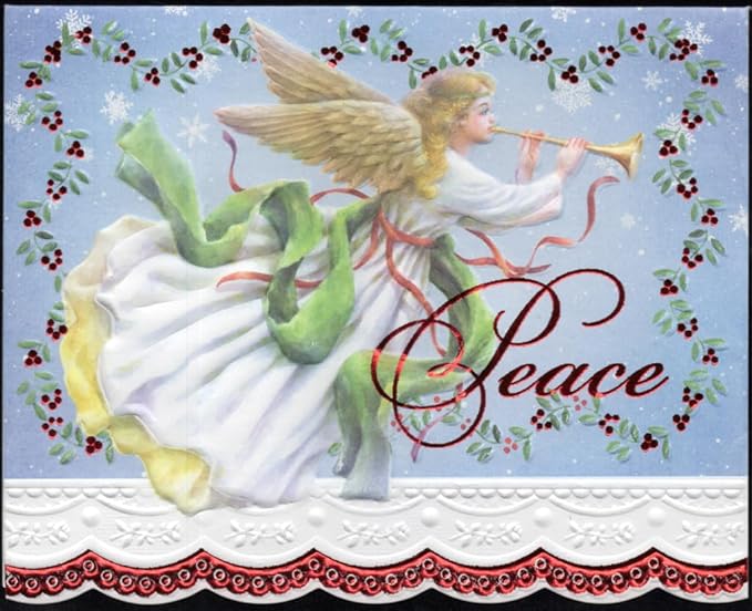 Poster Foundry Christmas Holiday Angel Portfolio Boxed Note Cards by Carol Wilson. 10 embossed 4x5 Die-Cut Notecards and Matching Envelopes in Decorative Gift Box with Magnetic Flap. NCPX2601