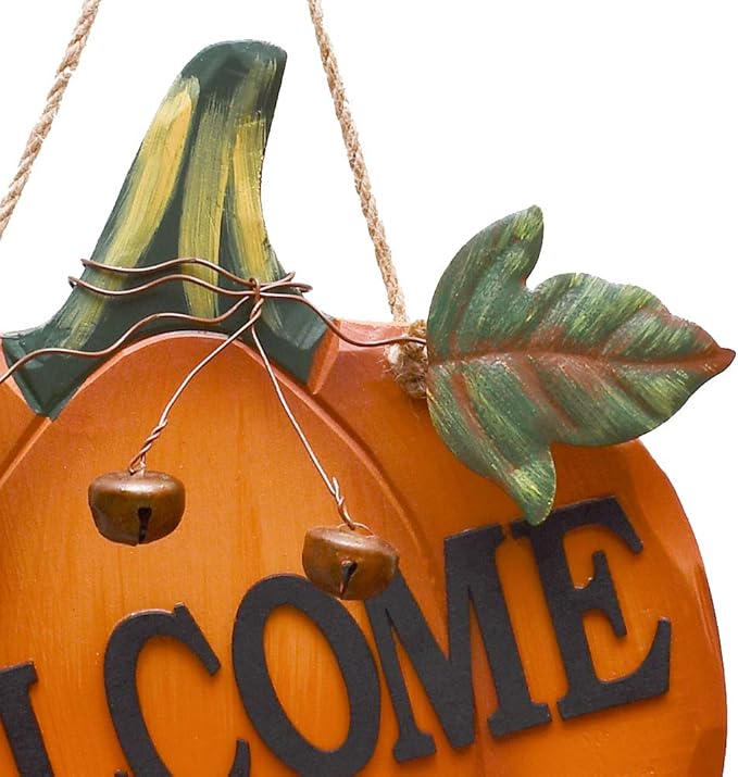 Wood Pumpkin Welcome Sign Fall Front Door Decor, Rustic Hanging Welcome Door Sign for Autumn Harvest Thanksgiving Halloween Door Wall Decoration Indoor Outdoor Fall Decor for Home 9.75"X9.5"