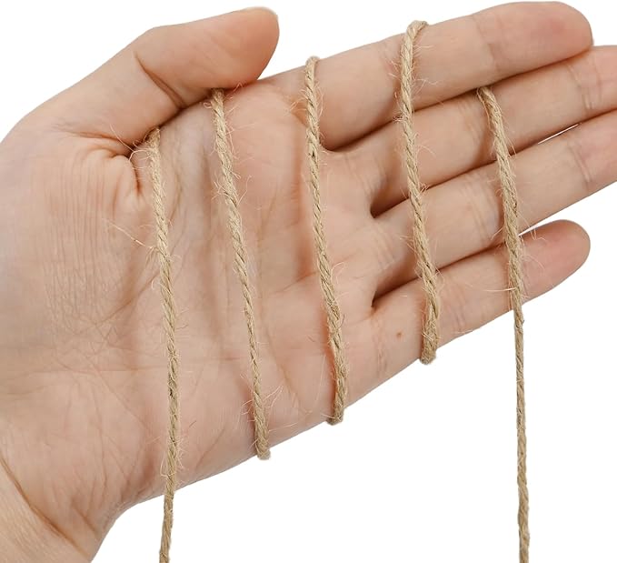 Leecogo 2mm Jute Twine 600 Feet 3Ply Twisted Heavy Duty Brown Twine String Ribbon for Arts Crafts DIY Project Gardening Packing Materials