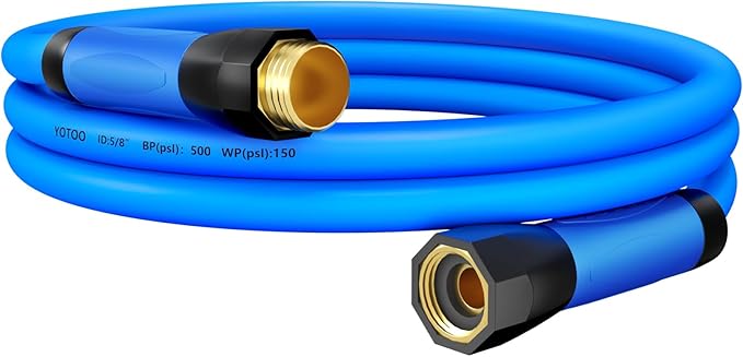 YOTOO Heavy Duty Hybrid Garden Lead in Water Hose 5/8-Inch by 5-Feet 150 PSI, Kink Resistant, All-Weather Flexible with Swivel Grip Handle and 3/4" GHT Solid Brass Fittings, Blue