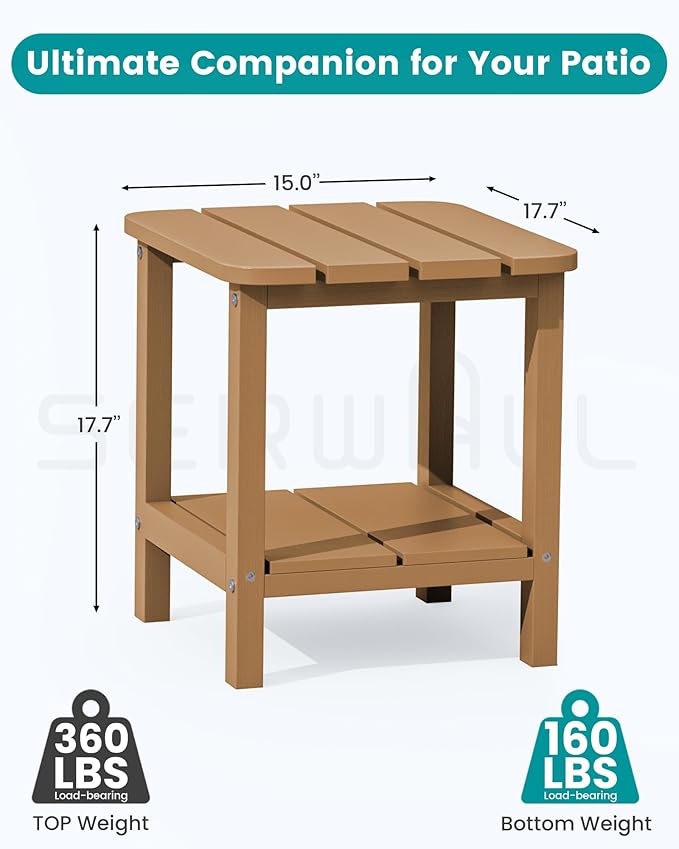 SERWALL Double Adirondack Side Table Rectangular End Table Set of 6, Brown