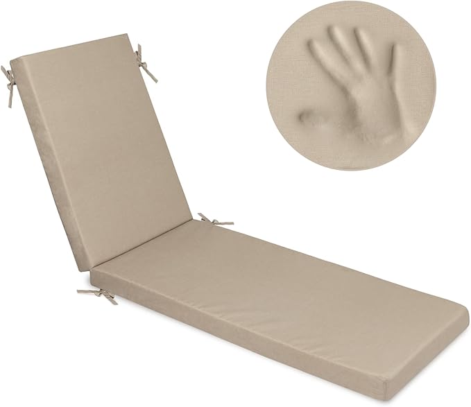 Milliard Memory Foam Outdoor Chaise Lounge Lawn Chair Cushion, with Waterproof and Washable Cover, Beige, 73x21x2.5