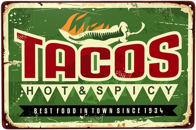 Taco Vintage Metal Tin Sign Retro Rustproof Funny Art Wall Decor Gift 8x20 Inch