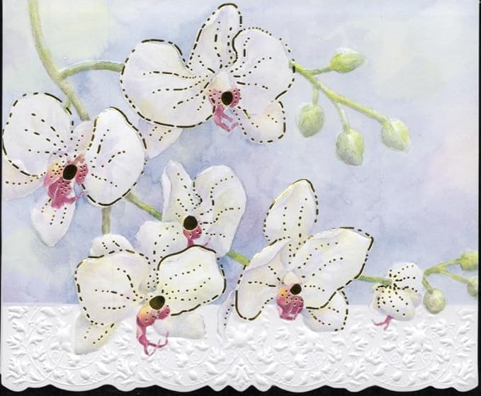 Poster Foundry White Orchid Portfolio Boxed Note Cards by Carol Wilson. 10 embossed 4x5 Die-Cut Notecards and Matching Envelopes in Decorative Gift Box with Magnetic Flap. NCP2213