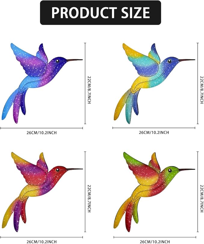 Metal Hummingbird Wall Decor,Outdoor Fence Birds Art Decoration,Hanging Decorations for Garden,Yard,Patio Balcony,Great Gifts for Family Friends(4 Pack)