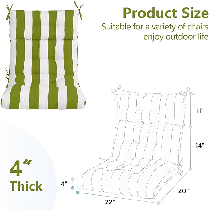 High Back Chair Cushions Set of 2, Adirondack Chair Cushion with Waterproof, Rocking Chair Cushion for Outdoor Patio, Garden Porch 45”x 22”x 4 (2, Grass White)