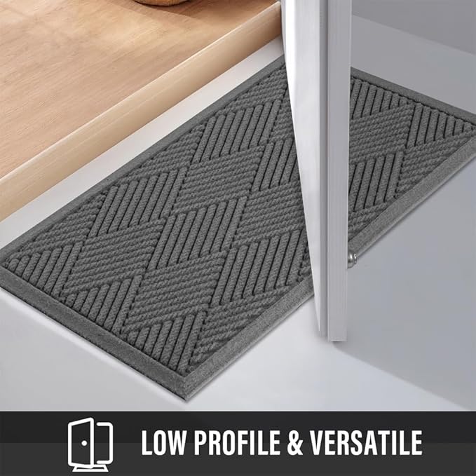 Sturdy Front Door Mat, Absorbent Muddy Dirt Resist Welcome Door Mats Outdoor Indoor, Stain and Fade Resistant, Non-Slip Rubber Backing Low Profile Doormat for Entryway, 30×17, Charcoal