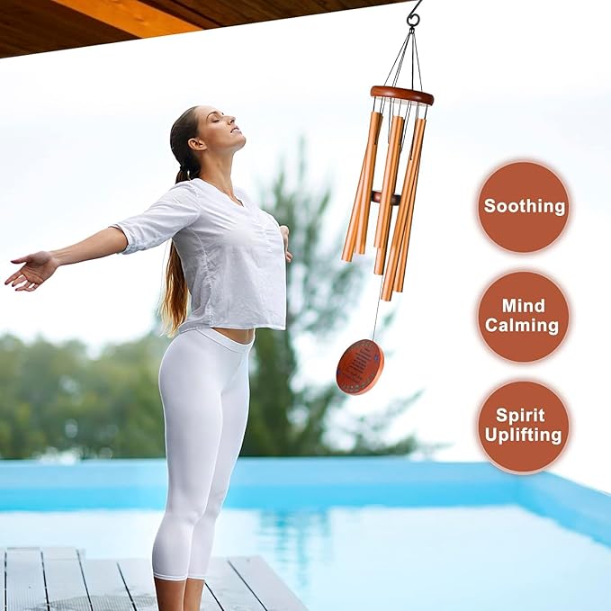 Memorial Wind Chimes for Outside – Sympathy Wind Chimes for Loss of Loved One, Bereavement Gifts for Loss of Dad, Mom, Baby, Brother, or Friend – Outdoor Remembrance Gift in Gold (Round Design)
