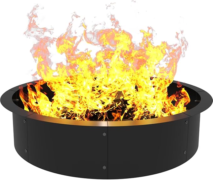 Round Outdoor Fire Pit Ring Insert 36-Inch Inner 40-Inch Outer Diameter, Heavy Duty Metal Steel DIY Firepit Liner Campfire Rings for Outside Wood Burning Above or In-Ground, Black
