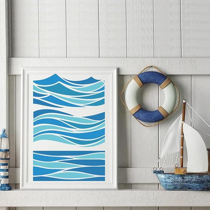 MAYJOYDIY 3pcs Waves Stencil Template 11.7×8.3inch Large Sea Ocean Wave Stencil with Paint Brush Reusable Summer Beach Wave Drawing Templates for Furniture Canvas Home Decor DIY Crafts
