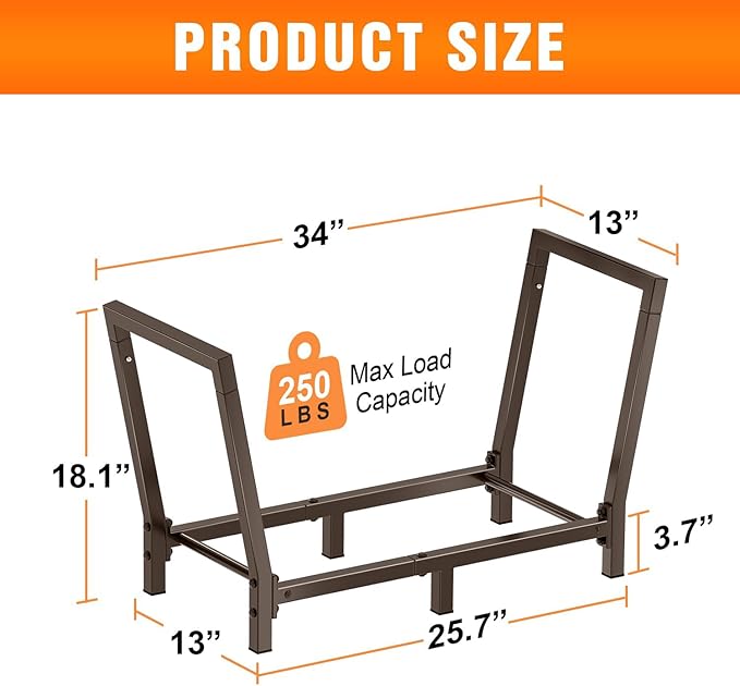 Minicloss 34 Inch Firewood Rack Outdoor Indoor, 2.7ft Wood Storage Rack Stand, Heavy Duty Fire Wood Holder for Fireplace（Bronze）