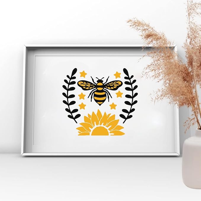 DGAGA Bee Silk Screen Stencil,Sunflower Reusable Self-Adhesive Silk Screen Printing,Honeycomb Chalk Paste Stencils for Painting on Wood/Furniture/Home Decor/Fabric/Wall/Cup/Plate/Glass/Paper