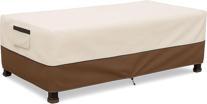 Waterproof Patio Coffee Table Cover, 600D Heavy Duty Outdoor Furniture Covers, Weather & UV Resistant, Windproof with Buckles, Rectangular Table Cover for Backyard Patio 36 x 24 x 16 in, Beige & Brown