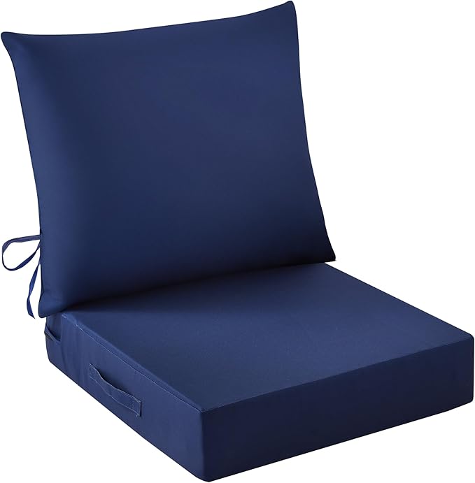 Outdoor Seat Cushion Set, Waterproof & Fade Resistant Patio Chair Cushions, Outdoors Cushion for Patio Furniture, 24 x 24 x 4 Inch, Outdoor Couch Cushions with Handle and Ties, Navy Blue