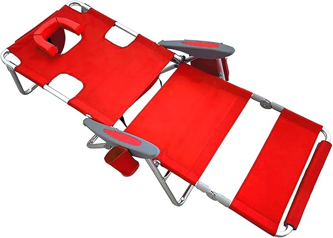Ostrich Deltess 3N1 Portable Tanning Chair, Reclining Outdoor Lounger, and Cooler Bag, Lightweight and Adjustable, Red