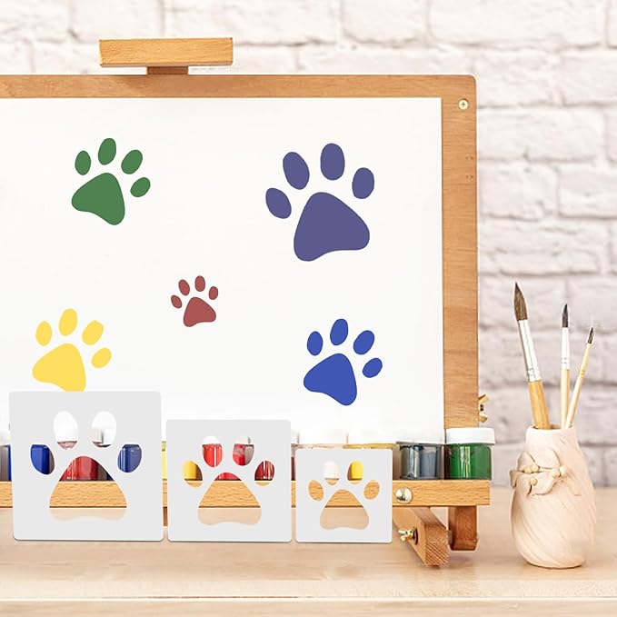 8 PCS Dog Paw Stencils, Animal Paw Paint Stencil Reusable Templates for Painting on Wood, 8 Sizes Bear Paw Plastic Stencils Set for Paper Art Fabric Tile Wall Room Home DIY Craft Decoration