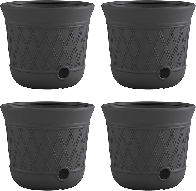 Suncast 4 Pack 14" x 12" Round Resin Decorative Weatherproof Outdoor Hideaway Standard Garden Hose Storage Pot with Drainage Holes, Gray