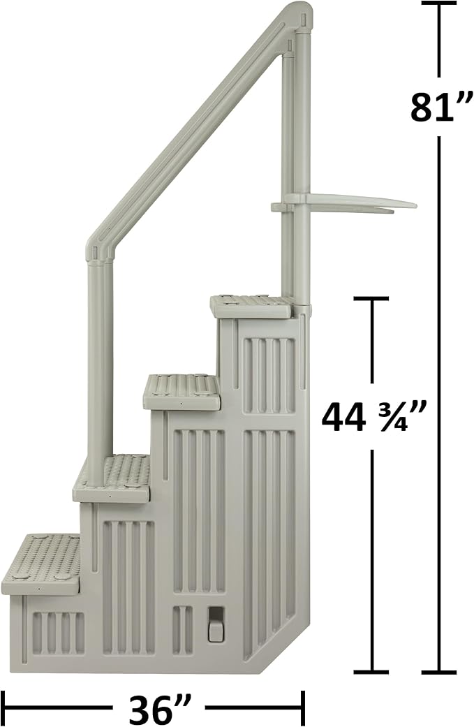 Aqua Select Anti-Slip in-Pool Steps | Cloud Grey/Grey Steps | for Above Ground Swimming Pools | Can Mount to Decks 48" to 54" H | Safety Stairs Capacity Up to 350 lbs