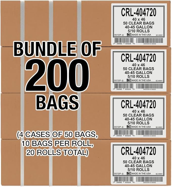 Aluf Plastics 45 Gallon 2.0 MIL Clear Garbage Bags - 40" x 46" - Pack of 200 - For Contractor, Industrial, Healthcare, & Municipal