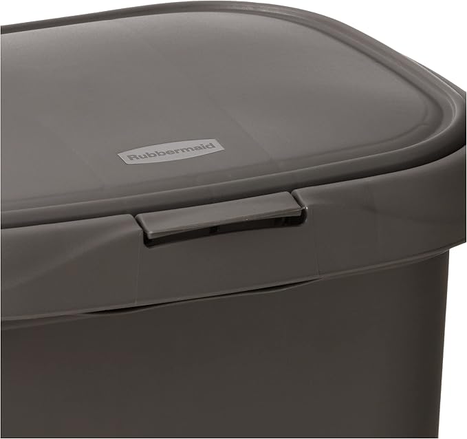 Rubbermaid Spring Top Trash Can with Lid 13 Gallon Gray Plastic Garbage Bin for Home/Kitchen/Office/Garage