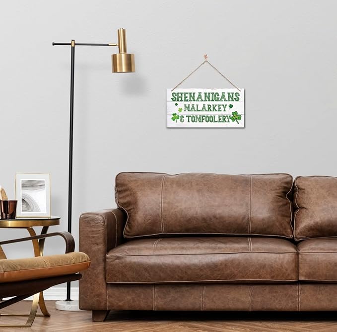 Gkwa Decorative Signage, Wood Art Sign with Shenanigans Malarkey & Tomfoolery, 12 x 6 x 0.12 inches, Engineered Wood, St Patricks Day 03, Indoor Use