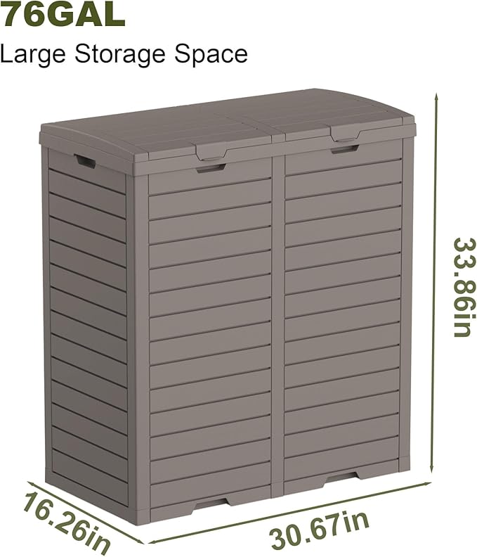 Outdoor Trash Can with lid, Waterproof, UV-Resistant Resin Garbage Can, Lockable Lid and Drip Tray, Animal-Proof, for Patio, Kitchen, Backyard and Deck (Grey, 76 Gallon)