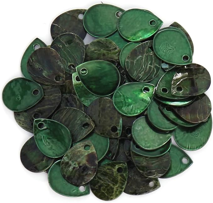 Firstmeet 60pcs Shell Beads Natural Mussel Shell Waterdrop-Shape Charm Beads with Iridescent Back for Handcraft Jewelry Making(DIY-1023-Garden Green-WD)