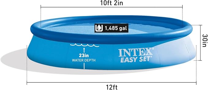 INTEX 28131EH Easy Set Inflatable Swimming Pool Set: 12ft x 30in – Includes 530 GPH Cartridge Filter Pump – Puncture-Resistant Material – 1485 Gallon Capacity – 23in Water Depth