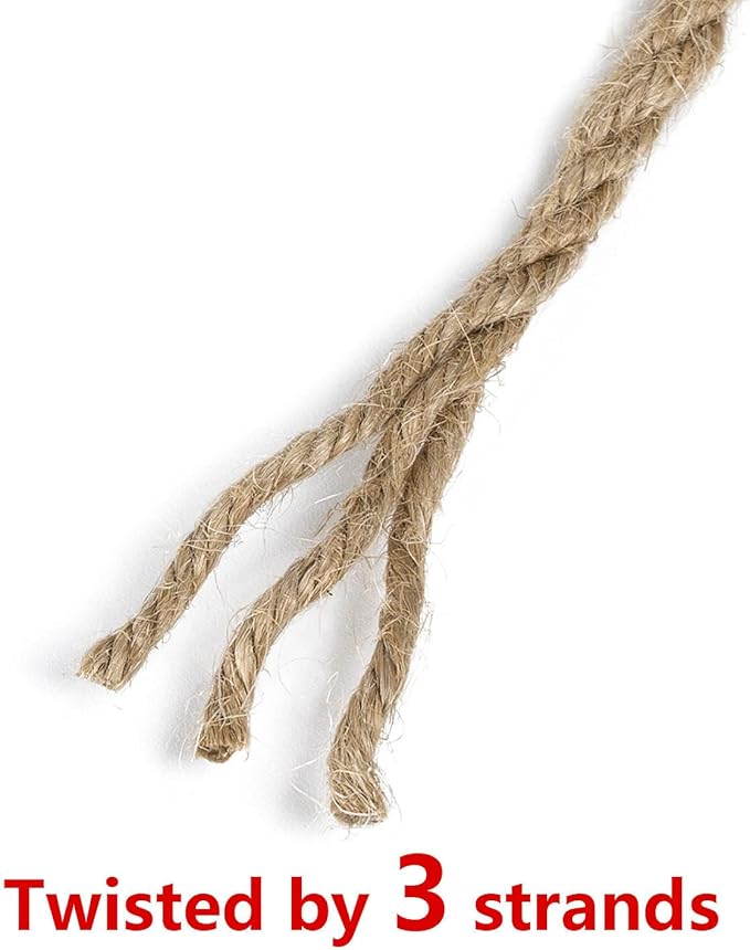 100 Feet 5mm Jute Twine, Heavy Duty Jute Rope, Natural Hemp Rope for DIY Arts Crafts, Gardening, Bundling，Home Decorating, Cat Scratching Post