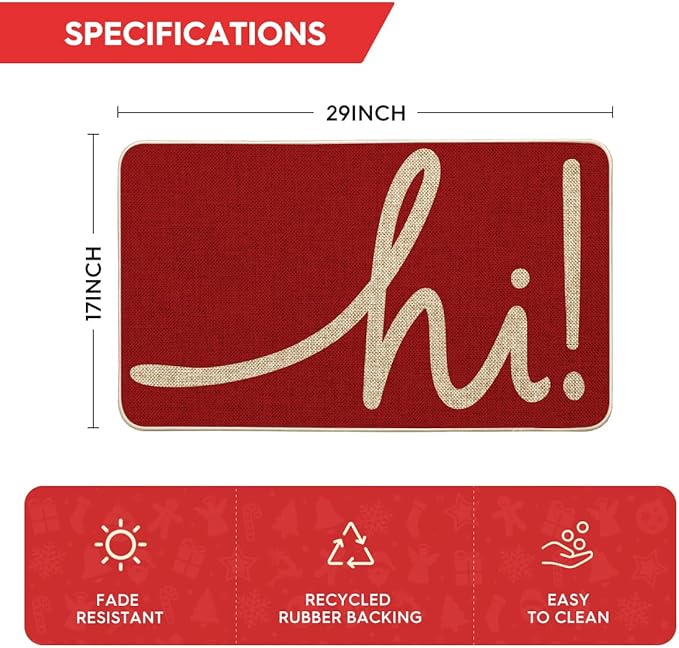 Artoid Mode Red Hi Valentine's Day Doormat, Daily Home Decor Low-Profile Switch Rug Welcome Door Mat Floor Mat for Indoor Outdoor 17x29 Inch