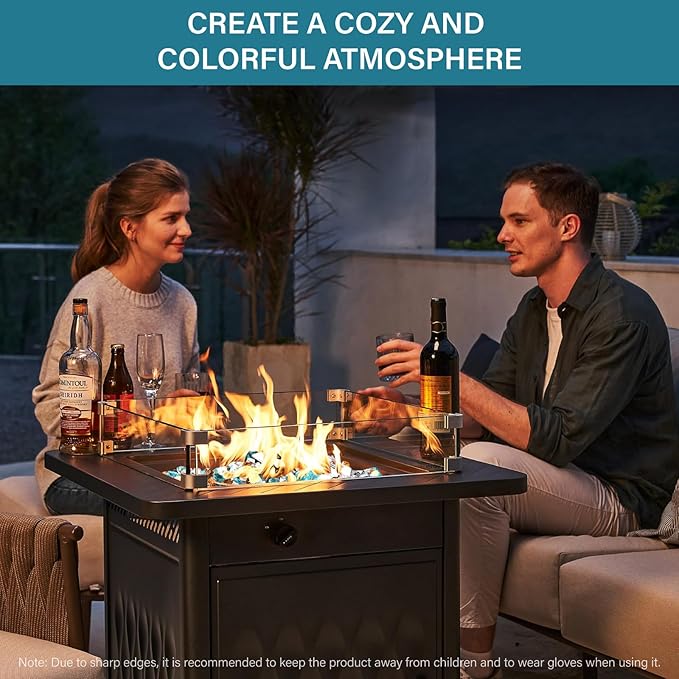 NUPICK 10 Pound Fire Glass, 1/4 Inch Reflective Fire Pit Glass, Tempered Firepit Glass Rock for Propane or Natural Gas, Glass Rocks for Fire Pit Table or Fireplace, Aqua Blue & Copper & Platinum Mix