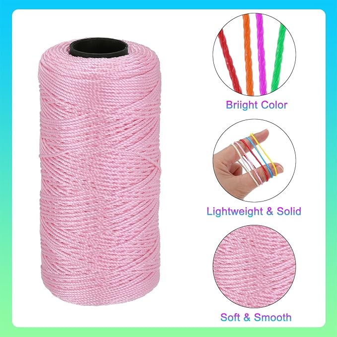 MECCANIXITY Nylon String 3 Strands Twisted Mason Line 1.5mm x 218 Yards Nylon Twine String for DIY Projects, Home Improvement, Gardening, Gift Wrapping, Christmas Party Supplies, Light Pink