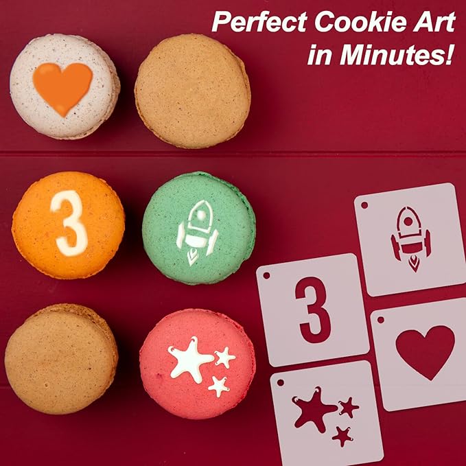 Cookie Stencils for Painting, 100PCS 3" Plastic Stencils for Crafts Reusable, Numbers, Fruits, Flowers & Sweet Patterns, Drawing Templates for Cookie Decoration, Baking Art & Home Decor