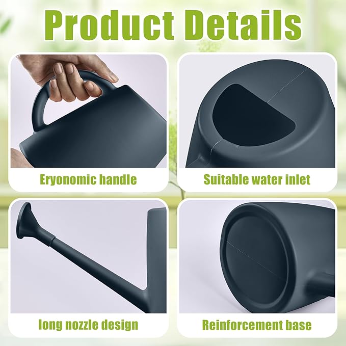 ZXJ Plant Watering Cans for Indoor and Outdoor Home Garden Plants - with Long Spout - Black - 1/2 Gallon