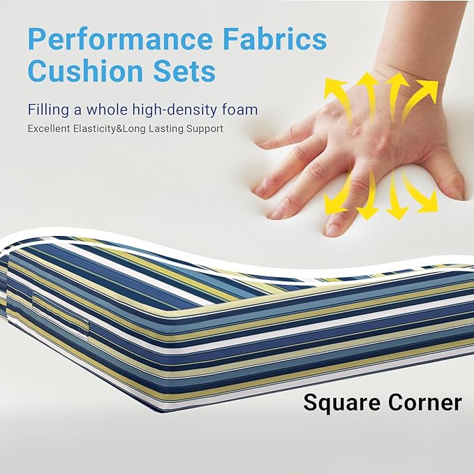 Outdoor Cushions for Patio Furniture,Outdoor Seat Cushion Set 24 x 24 x 5.75 Inch,Waterproof & Fade Resistant Outdoor Chair Cushions,Deep Patio Chair Cushion with Removable Cover,Blue Stripe