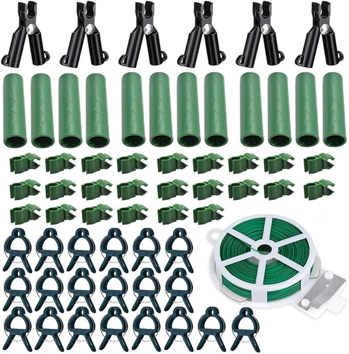 Garden Trellis Support Kit - Plant Clips & Stake Connectors, 7/16" Stake Extensions & Pipe Fixings