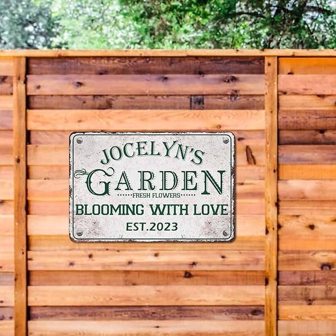 Custom Metal Signs with Name Made in USA Personalized Vintage Garden Sign Waterproof Vintage Decorative Metal Print for Wall Decor Customized Home Garden Ideas Gifts Artwork Prints for Yard Ourdoor