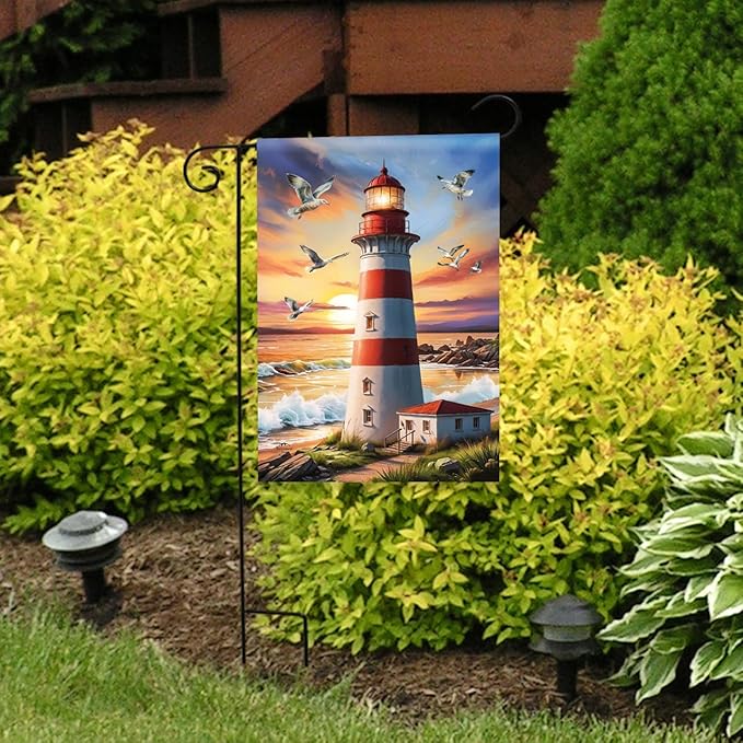Briarwood Lane Lighthouse At Sunset Garden Flag