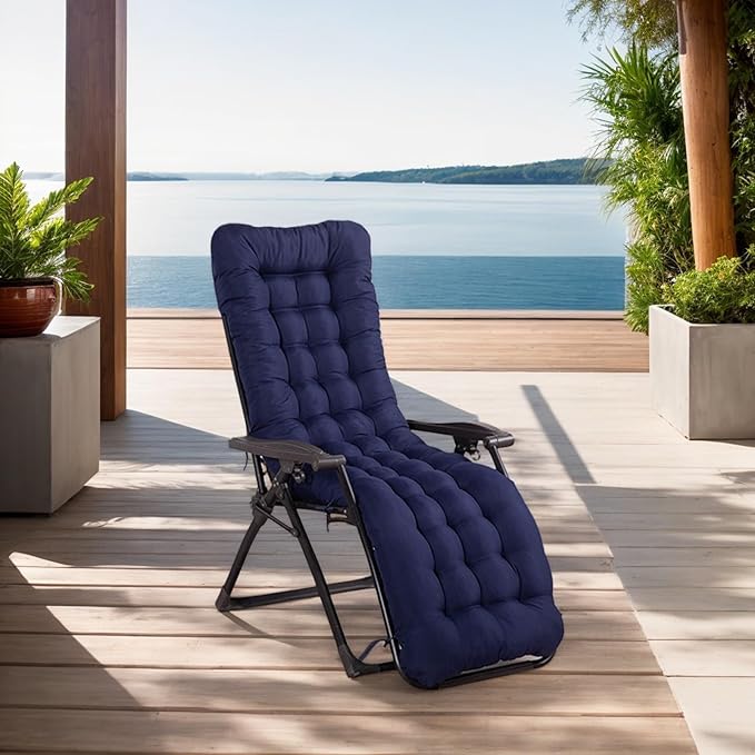 ERWUDEling Zero Gravity Lounge Chair Cushion 67 Inch - Thick & Soft Waterproof Patio Furniture Cushion for Outdoor/Indoor Use, Non-Slip with 6 Ties, Blue (19" W x 67" L x 4" T)